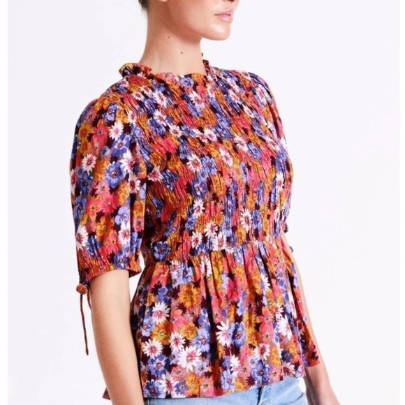 VERO MODA Frida Beauty Smocked Top Floral Print - NWT - Size Large - Picture 4 of 5